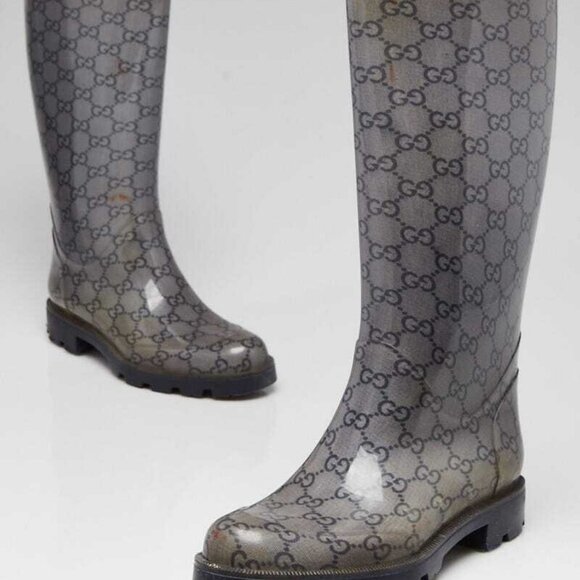 Gucci Shoes - Gucci Grey GG Rubber Edimburg Rain Boots Size 4.5/35